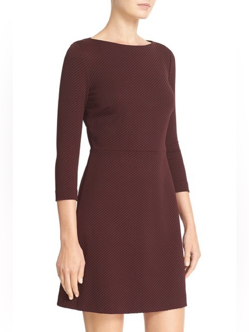 Theory Kamillina K Claymont Jacquard Dress Burgundy Stripe Sz 0 3/4 Sleeve